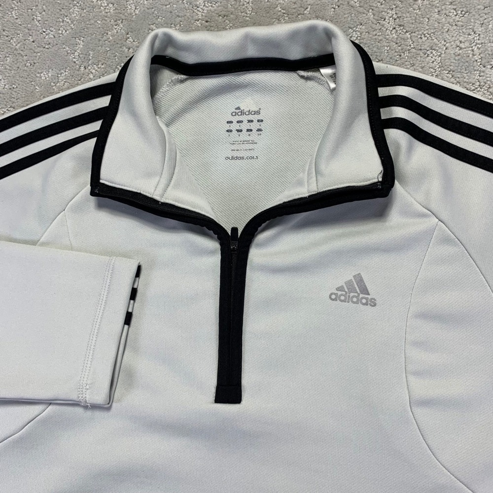 Adidas Pullover Mens Small White 3‎ Stripe Quarter Zip Long Sleeve Athletic Golf